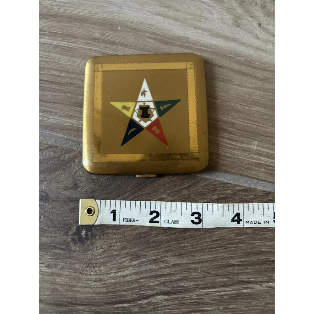 Vtg 40s Eastern Star Square Makeup Compact Dorsey 5th Avenue Gold tone Mason 3